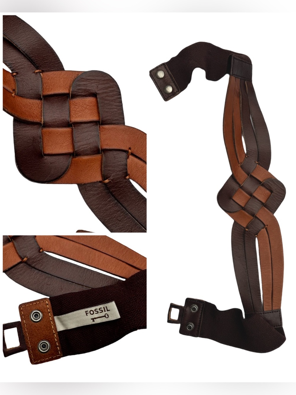 Fossil Leather Brown Stretch Belt Small Medium Boho